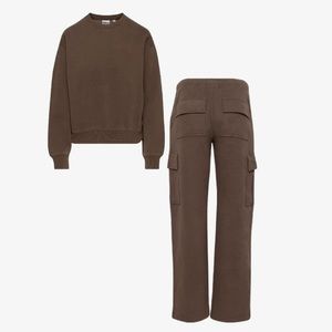 Aritzia TNA Cozy Fleece Rich Mocha Brown SET (Cargo Sweatpants & BF Sweatshirt)